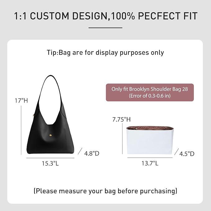 Tyvek Purse Organizer Insert for Coach Brooklyn 39 Shoulder Bag | Lightweight Waterproof Bag Insert, 9 Pockets Storage, Bottle Holder, YKK Zipper Pocket, Tote Handbag Dividers, White Tan - Image 2