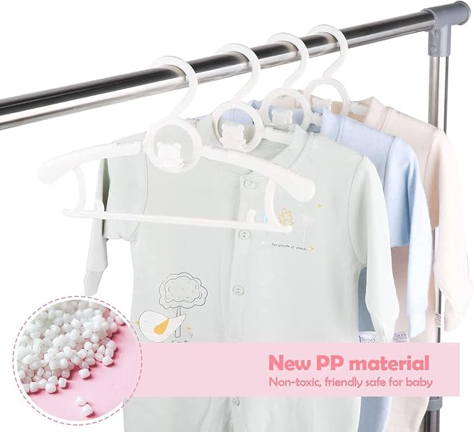 Baby Clothes Hangers 20 Pack, Plastic Kids Hangers Space Saving for Closet | White Hanger for Toddler Girl and Boy, Lightweight Anti-Slip Cascading Padded Extendable Adjustable Pant Bear Children Hangar - Image 6