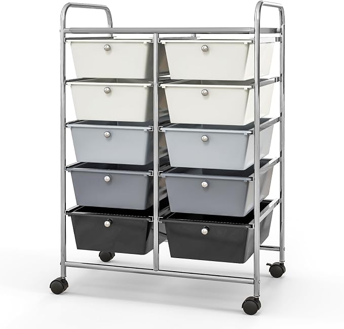 Giantex 10 Drawers Rolling Cart, Classroom Organizers, Storage Cart with Wheels, for Teacher Office Home School Supplies Tool Craft Art Paper, Gray Gradient - Image 8