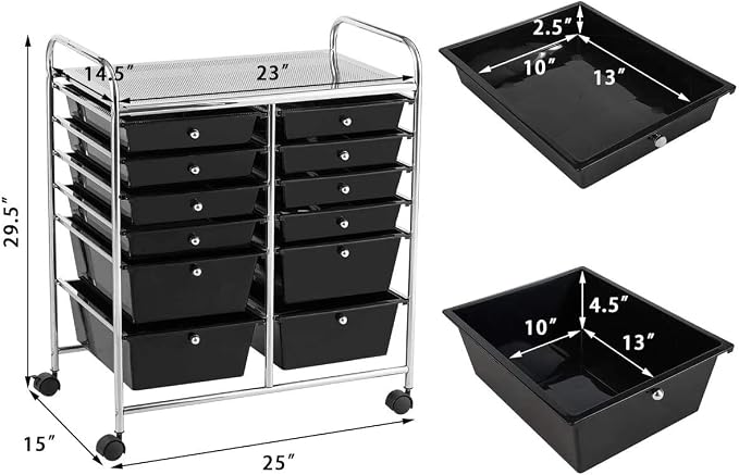 Giantex 12 Drawer Rolling Storage Cart Tools Scrapbook Paper Office School Organizer (Black) - Image 3