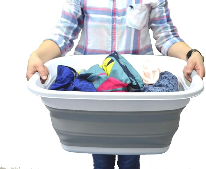 SAMMART 31L (8.1 gallon) Collapsible Plastic Laundry Basket-Foldable Pop Up Storage Container-Portable Washing Tub - Space Saving Hamper/Basket, Water capacity: 23L (6 gallon) (1, Grey) - Image 8