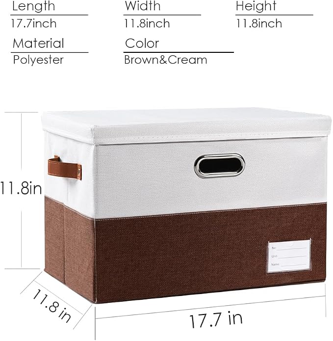Foldable Storage Bins with Lids [3-Pack] Fabric Collapsible Storage Boxes Baskets Cubes Containers with Handles for Closet Living Room Bedroom (Brown & White 17.7x11.8x11.8'') - Image 5