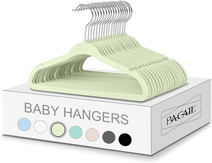 BAGAIL 50 Pack Kids Velvet Hangers 11 Inches Children's Clothes Hangers Non-Slip Baby Hangers for Infant/Toddler (Lime Cream) by BAGAIL