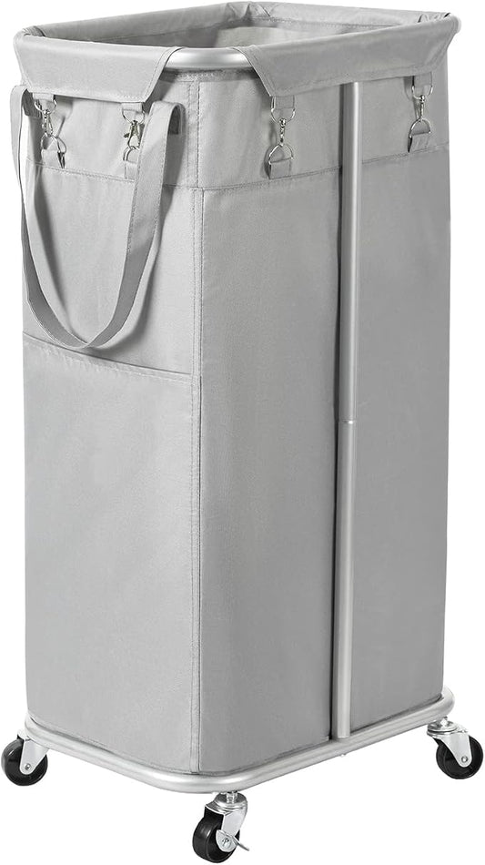 WOWLIVE 100L Rolling Laundry Basket with Wheels, Tall Laundry Hamper | Laundry Cart with Steel Frame and Removable Bag, Foldable Dirty Clothes Hamper for College Dorm, Laundry Storage, Grey by WOWLIVE