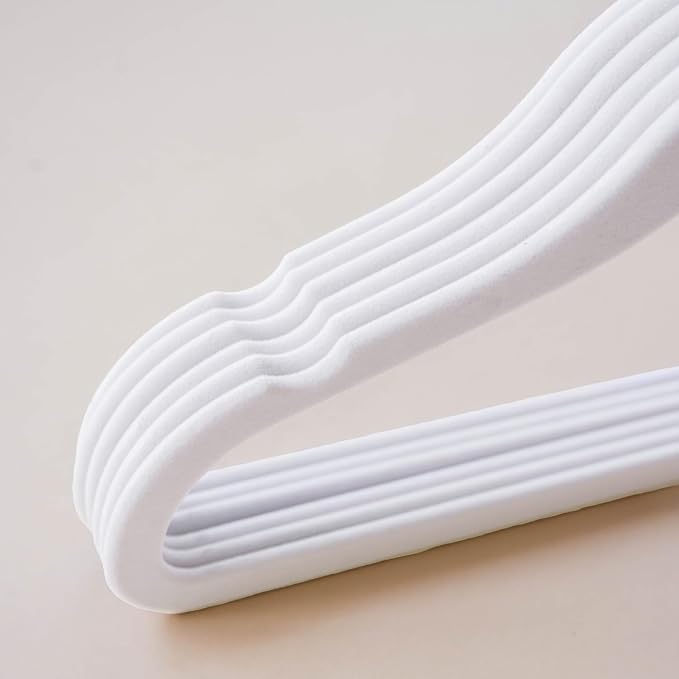 3 Sprouts Velvet Baby Hangers, Non Slip Slim, White, 30 Pack | Non-slip velvet, Notched shoulders, 360-degree swivel hook, 11.75 x 8 in, Infant and toddler clothes, Soft colors for nursery - Image 4