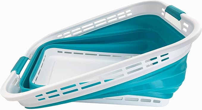 SAMMART 42L (11 Gallons) Collapsible Plastic Laundry Basket - Foldable Pop Up Storage Container/Organizer - Portable Washing Tub - Space Saving Hamper/Basket (White/Ceramic Blue) - Image 2