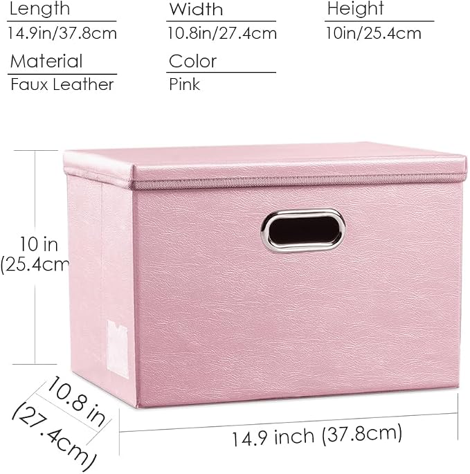 Foldable Storage Bins with Lids [5-Pack] Leather Fabric Collapsible Storage Boxes Organizer Containers Baskets Cube with Cover for Bedroom Closet Office Nursery Pink (14.9x10.8x10) - Image 5