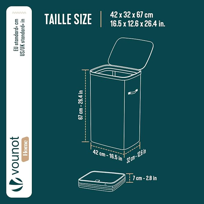 VOUNOT® 90L Laundry Basket with Lid, Rectangular Laundry Hamper with Removable Bag & Handles, Foldable Laundry Bin for Bedroom, Bathroom, Utility Room, Anthracite - Image 3