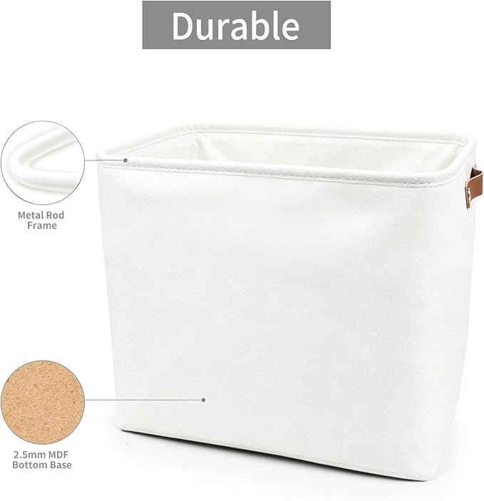 Large Fabric Storage Baskets | 50L Storage Bins, Decorative Linen Closet Baskets with Handles for Organizing, Shelf, Toys, Clothes, Home, Office, Nursery, 17x12x15Inches (White) - Image 5