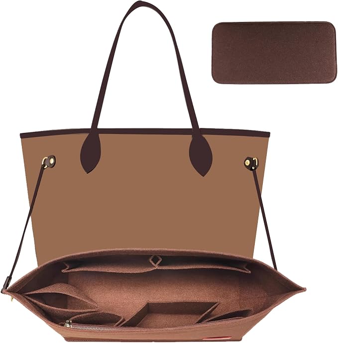 Purse Organizer Insert, Felt Bag Organizer with Base Shaper, Handbag Tote Dividers for Inside Purse Accessories, Insert for Neverfull PM, City 30 and More, Brown/M by OAIKOR