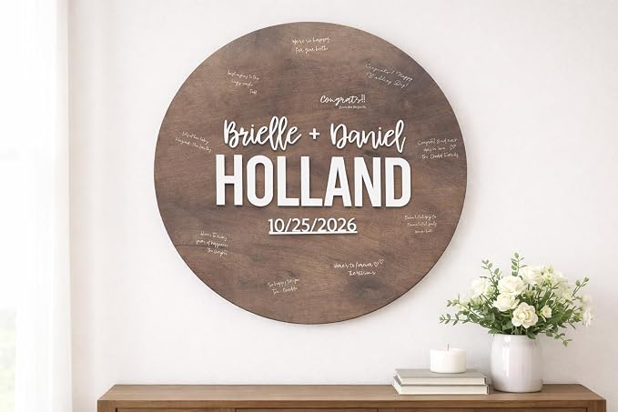 Personalized Round Guest Book Alternative Sign, Unique Guest Book Sign, Custom Alternative Guest Book, Wooden Guest Book, Wedding Ceremony Guestbook Sign (Design 9) - Image 2