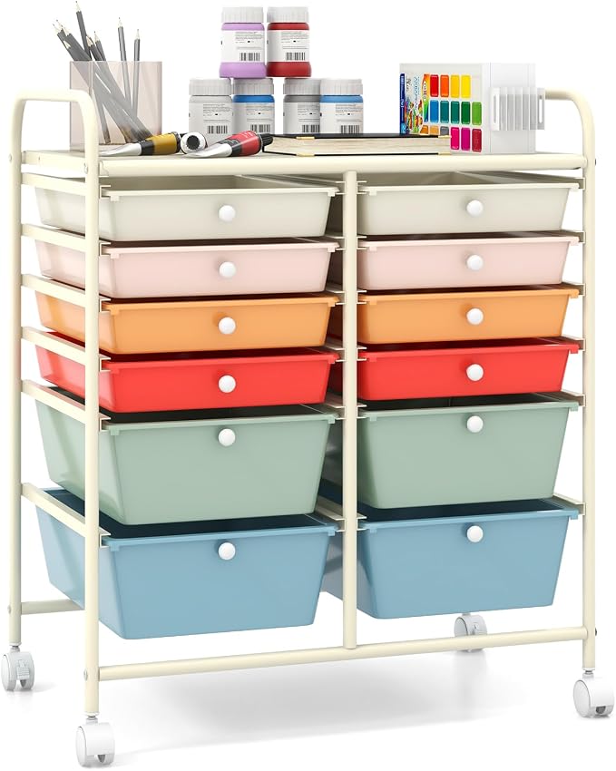 Giantex 12 Drawer Rolling Storage Cart Tools Scrapbook Paper Office School Organizer (Macaron) by Giantex