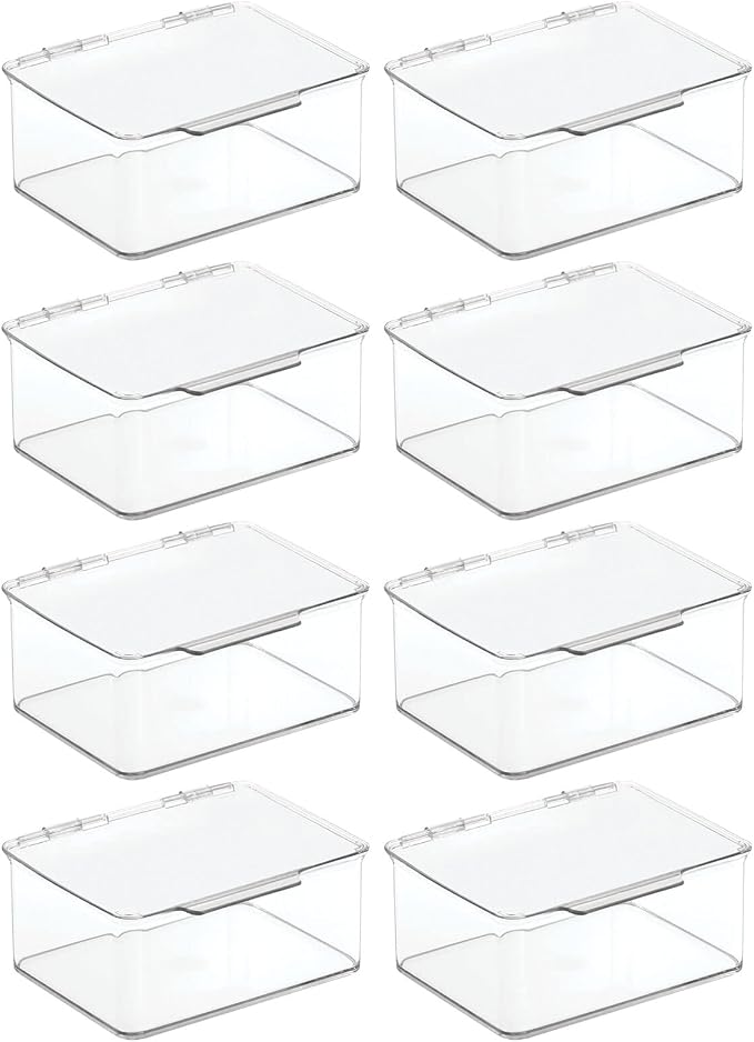 mDesign Plastic Playroom and Gaming Storage Organizer Box Containers with Hinged Lid for Shelves or Cubbies, Holds Small Toys, Building Blocks, Puzzles, Markers, Controllers, or Crayons, 8 Pack, Clear - Image 9