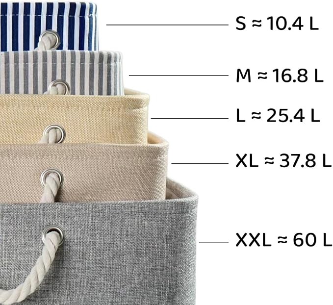 Mangata Fabric Storage Bins, Set of 3 Foldable Canvas Storage Basket W/Handles for Organizing Shelves Toys Clothes Nursery Home Closet(Grey Stripe, Medium) - Image 6