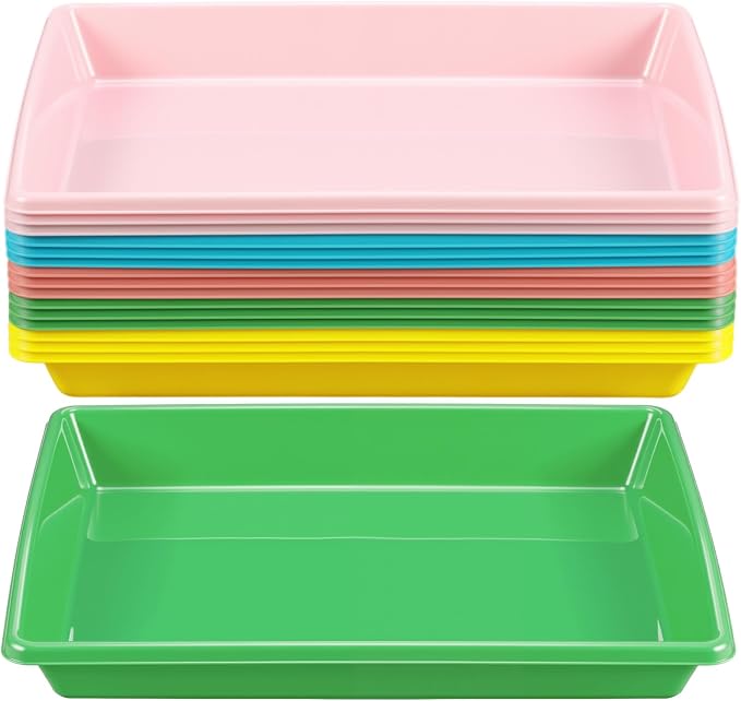 Maitys 15 Pcs Activity Plastic Art Trays 14.57 x 10.63 x 1.77 Inch Large Crafts Organizer Serving Storage Tray for Kids School Classroom DIY Project Painting Home Organizing Supply (Pastel) by Maitys