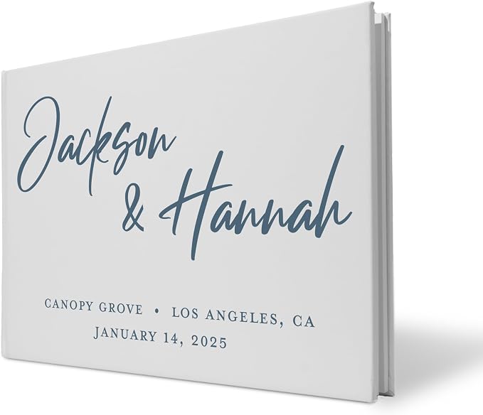 Personalized Wedding Guest Book w/Names, Date, and Address, Custom Hardcover Guest Book for Wedding Reception, Blank Pages for Signing - Taupe by Follow