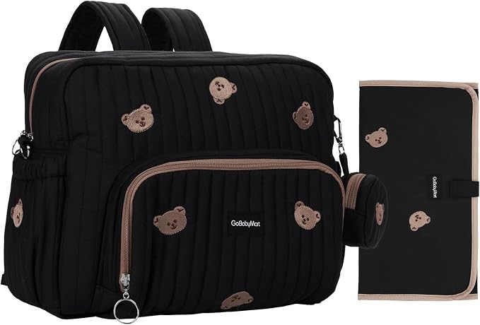 Diaper Bag Backpack with Changing Pad - Travel Baby Bag, Insulated Bottle Pockets, Stroller Straps (Medium - Black Bears) by GoBabyMart