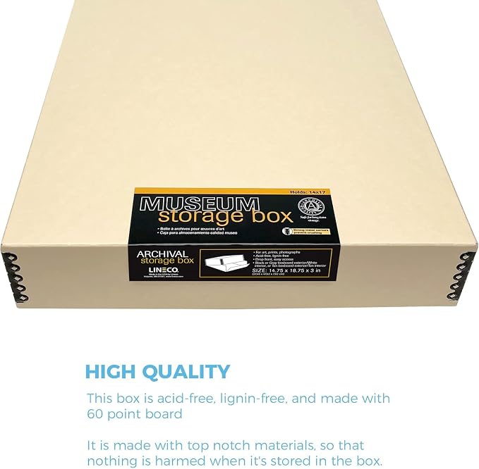Lineco Museum Archival Storage Box, Drop Front, 14.75x18.75x3 in, Tan | Acid-Free with Metal Edge, Preserves Picture Longevity, Organize Photos, Newspapers, Prints, Documents, Crafts, DIY - Image 7