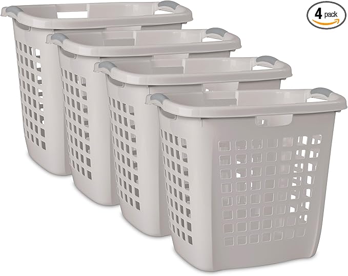 Sterilite Ultra Easy Carry Hamper, Laundry Basket Organizer, 4-Pack | 2.1 Bushel, Gray Pumice - Large Plastic Clothes Bin for Home, Dorm, Bathroom, and Bedroom Organization by Sterilite