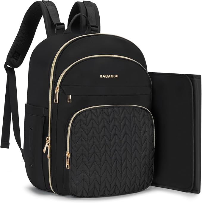 Baby Diaper Bag Backpack, Waterproof Diaper Backpack for Mom & Dad with Changing Pad, Insulated Pockets and Stroller Straps, Baby Shower Gifts for Girls & Boys, Black by KABAQOO