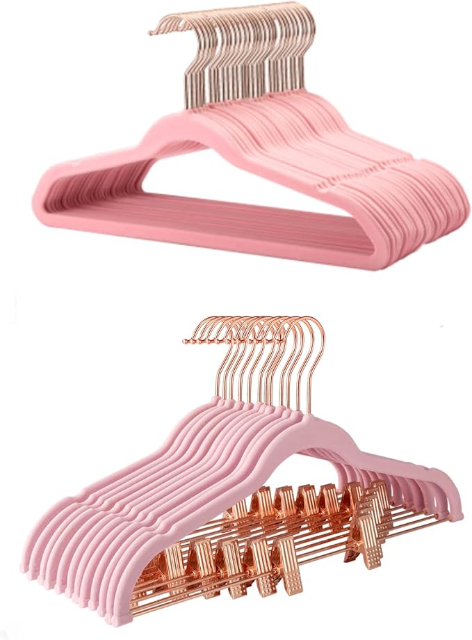 HOUSE DAY Kids Velvet Hangers 60 Pack and Velvet Skirt Hangers 24 Pack, Premium Felt Hangers Set for Childrens by HOUSEDAY