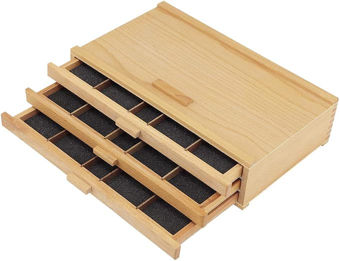 Creative Mark Pastel Storage Box, 3 Drawer Wood Box with Foam Lining, Sturdy and Stackable Art and Craft Supplies Storage Box for Artist Tools, Pens, Pencils and More, Natural Finish - Image 4