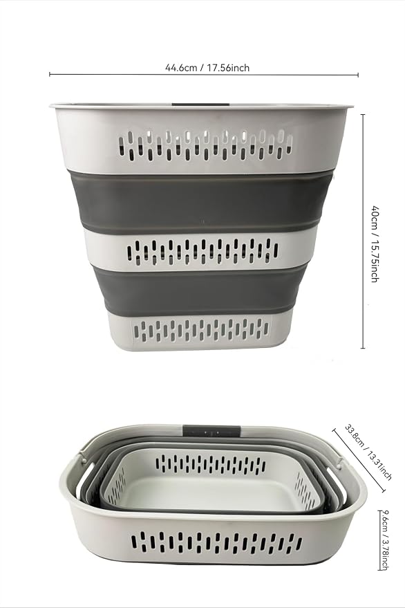 SAMMART 38L(10 Gal) Collapsible Laundry Basket - Foldable Pop-Up Storage Container/Organizer-Portable Space Saving Hamper, Measure 17.5x13.3x15.7"/3.8" Expanded/Collapsed (2, Grey) - Image 7