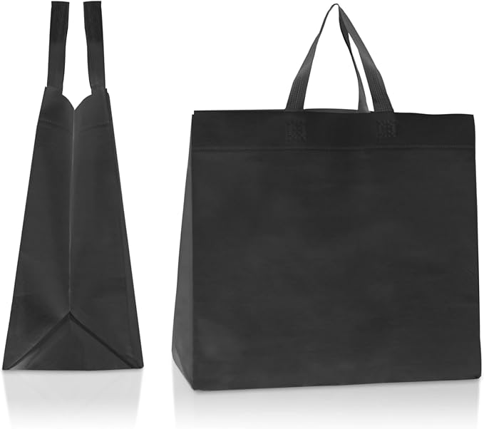 Simply Cool 400 Pack Reusable Grocery Bags, Medium Tote Bags Bulk, Black | 12.6"x6.3"x11.8" Heavy Duty Non-woven Custom Shopping Bags with Handles, Foldable, Washable for Retail and Commercial use - Image 6