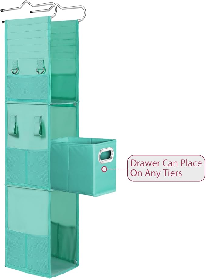 3 Shelf Hanging Locker Organizer with Side Pockets, Dark Green | Durable Oxford Fabric, Deep Shelves 9 in x 7 in, Adjustable Locker Shelf from 3 to 2 Shelves for School Locker, Gym, Closet - Image 4