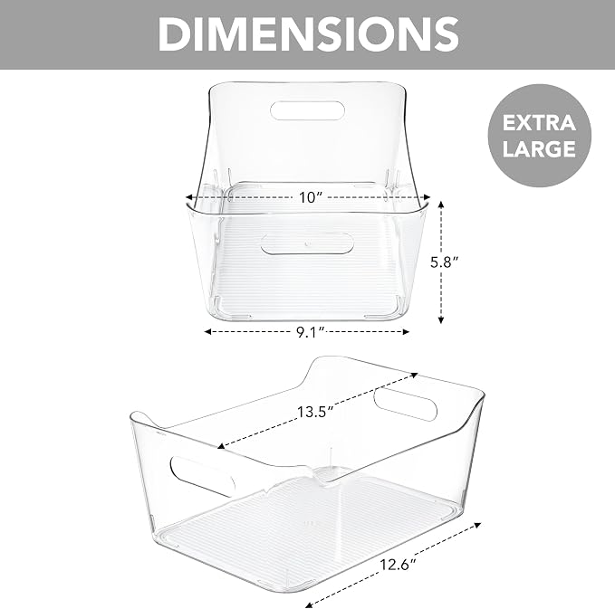 Tiawudi 2 Pack Plastic Storage Bins, Extra Large Pantry Organizer, 13.5" x 10" Clear Storage Containers and Organizer Bins, Multi-Use Bins for Home, Kitchen, Closet and Cabinet - Image 2
