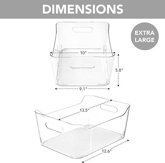 Tiawudi 6 Pack Plastic Storage Bins, Extra Large Pantry Organizer, 13.5" x 10" Clear Storage Containers and Organizer Bins, Multi-Use Bins for Home, Kitchen, Closet and Cabinet - Image 2