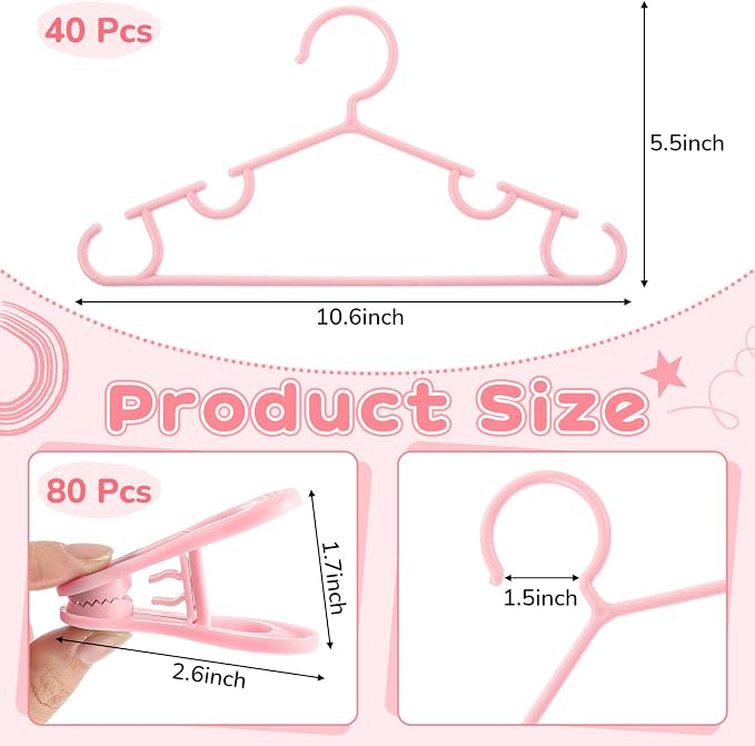 Hsei Baby Hanger with Clip for Pant,120 Packs Total,Pink,10.6 Inch | 40 Kids Plastic Hanger with 80 Clips for Newborn, Nursery, Daycare, Preschool, Closet, Wardrobe Organizer for Baby Shower - Image 2