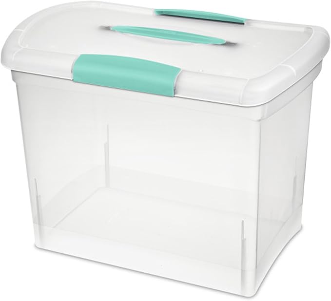 Sterilite Large Nesting ShowOffs Stackable Storage Bin, Latching Organizer Tote with Handle, Plastic Box for File Organization, Clear, 12-Pack - Image 2
