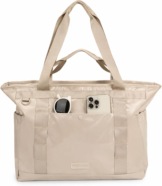 FHELAD Extra Large Glossy Tote Bag for Women, Beach Shoulder Bag 25L | Waterproof Sandproof, 15.6" Laptop Compartment, Luggage Strap, Work, Travel by FHELAD