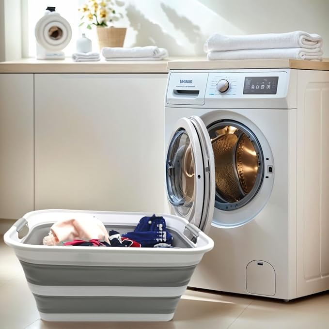 SAMMART 42L Set of 2 Collapsible Plastic Laundry Basket - Foldable Pop Up Storage Container/Organizer - Portable Washing Tub - Space Saving Hamper/Basket (Grey, 2) - Image 2