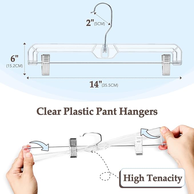 HOUSE DAY Heavy Duty Clear Pants Hangers 500 Pack, 14'' Skirt Hangers | No-Mark Clip Hangers with Stronger Grip, Adjustable Clips for Jeans, Pants, Skirts and Shorts, Bulk Retail, Boutique Hangers - Image 8