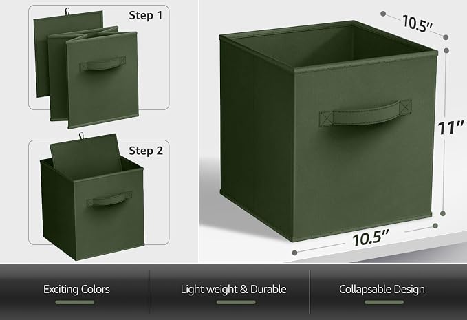 Sorbus Foldable Storage Cubes - 6 Fabric Baskets for Organizing Pantry, Shelf, Toy Box, Cubby, Closet Organizer - 11 Inch Collapsible Closet Organizers and Storage Bins (Dark Green 6 Pack) - Image 4