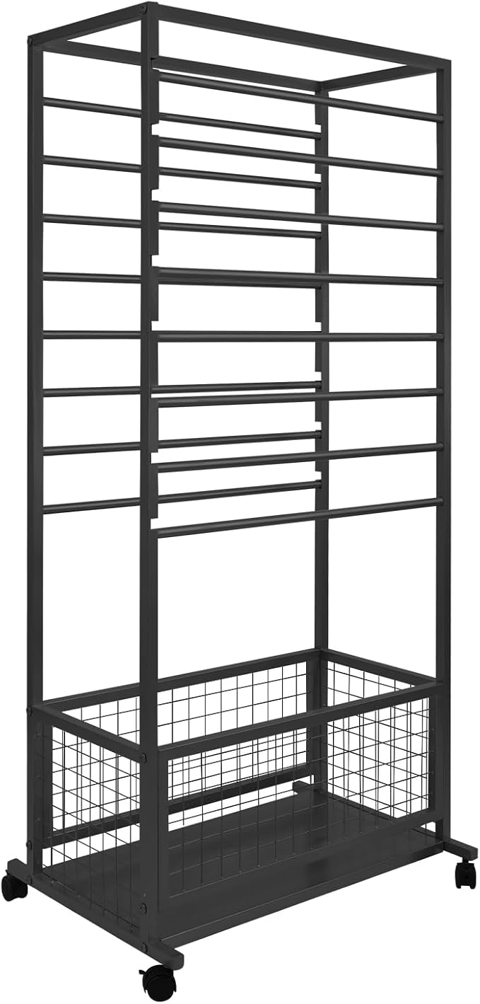 Floor Standing Ribbon Storage Organizer, 16-Layer Iron Rolling Ribbon Holder Organizer Rack with Bottom Basket, Wrapping Paper Holder, Slim Ribbon Storage Rack for Flower Shop, Craft Room H: 60inch by ZHFEISY