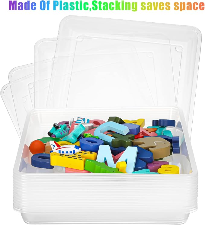 Maitys 15 Pack Plastic Art Trays 12 x 16 Inch Activity Crafts Trays Sensory Tray DIY Projects, Painting, Beads, Jewelry Office Home Organizer Arts and Crafts Supplies(Clear) - Image 4