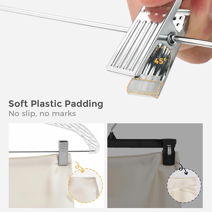 HOUSE DAY Clear Hangers with Clips 12 Pack, Set Hanger for Tops and Bottoms | Clear Clothes Hangers with Adjustable Clips, Shoulder Notches and Swivel Hook for Pants, Skirts, Dresses and Tops - Image 3