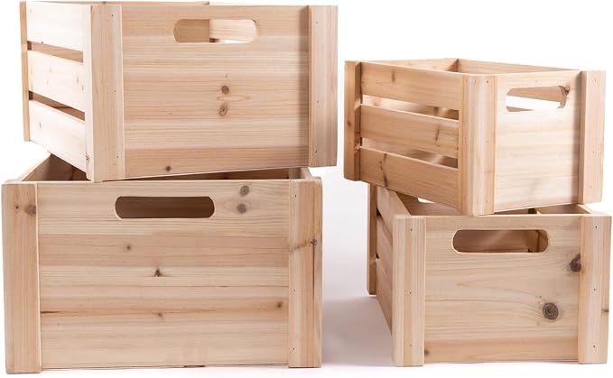 Simple Elements Rustic Farmhouse Wood Crates – Distressed Decorative Wood Storage Containers for Home Décor, Event Décor, Party supply and More – Set of 4 - Natural - Image 5