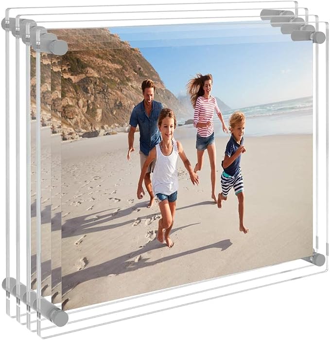 AITEE 8x10 Acrylic Picture Frames 4 Pack, Clear Floating Wall Frames | Modern Frameless picture Frames Lucite Transparent Square Cubes Hanging Photo Frame Gift for Home Office Display by AITEE