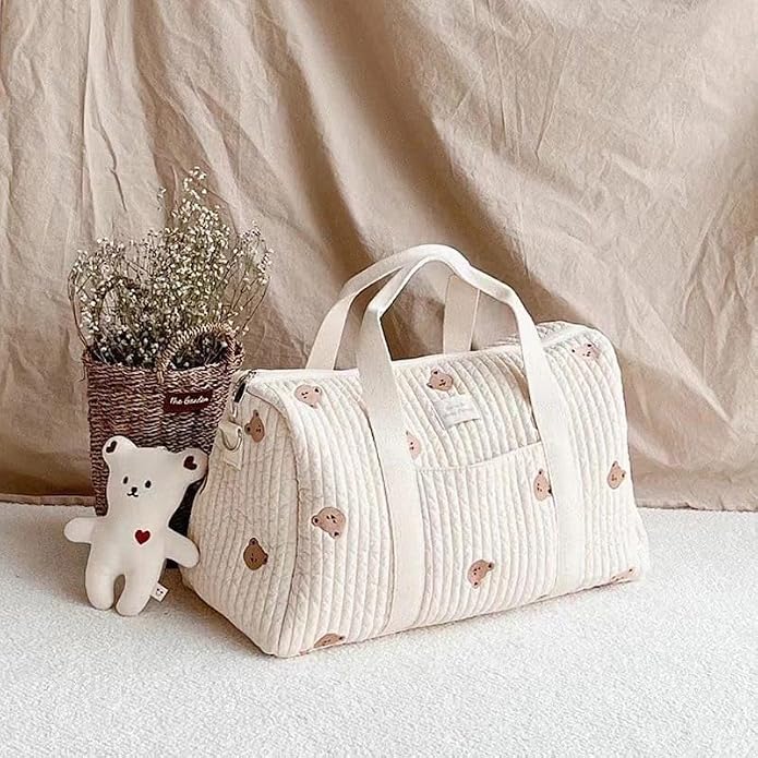 OZK Large Maternity Pack Baby Diaper Bags for Mommy Stroller Nappy Organizer Portable Boston Luggage Travel Changing Messenger Bags, Beige - Image 4