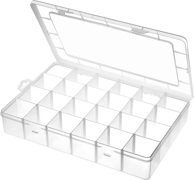 Gbivbe Large 24 Grids Plastic Organizer Box Adjustable Dividers,Clear Storage Box for Jewelry, Art DIY Crafts, Washi Tapes, Beads and Small Parts by Gbivbe