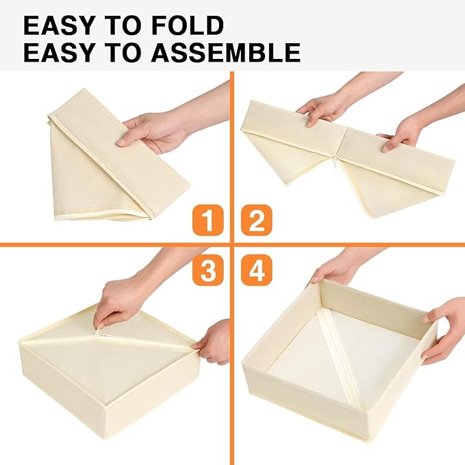 DIMJ Drawer Organizer Clothes 6 Pack - Foldable Baby Organizers and Storage & Dresser Organizer for Bedroom, Closet - Nursery Organization Dresser Dividers for underwear, Sock,Bra, Belt, Tie, Beige - Image 4