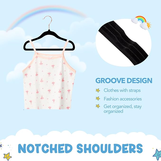 HOUSE DAY Velvet Baby Hangers for Closet, Kids Hangers Velvet 60 Pack, Non Slip Toddler Hanger 11.8 Inch, Durable Childrens Hanger for Newborn Baby Clothes- Black | Black Non Slip Toddler Hanger 11.8 Inch, Durable Childrens Hanger for Newborn Baby Clot... - Image 4