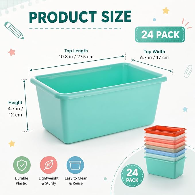 gisgfim 24 Pack Plastic Cubby Storage Bins Crew Toy Stackable Bin Classroom Plastic Cubby Bins Stackable Storage Containers Classroom Book Bin for Student Teacher School Office Home(Boho) - Image 2