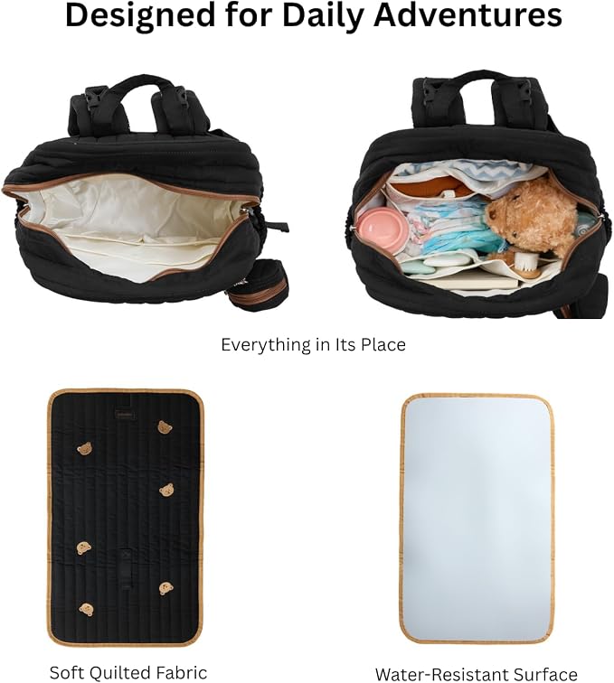 Large Diaper Bag Backpack with Changing Pad, Insulated Bottle Pockets, Travel & Hospital Bag for Mom & Dad (Large - Black Bears) - Image 3
