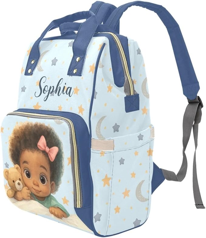 Custom Name Diaper Bag Backpack – Africa Girl with Star Personalized Baby Nappy Bag with Insulated Bottle Holders – Waterproof Large Capacity Travel Backpack Gift for Parents - Image 2