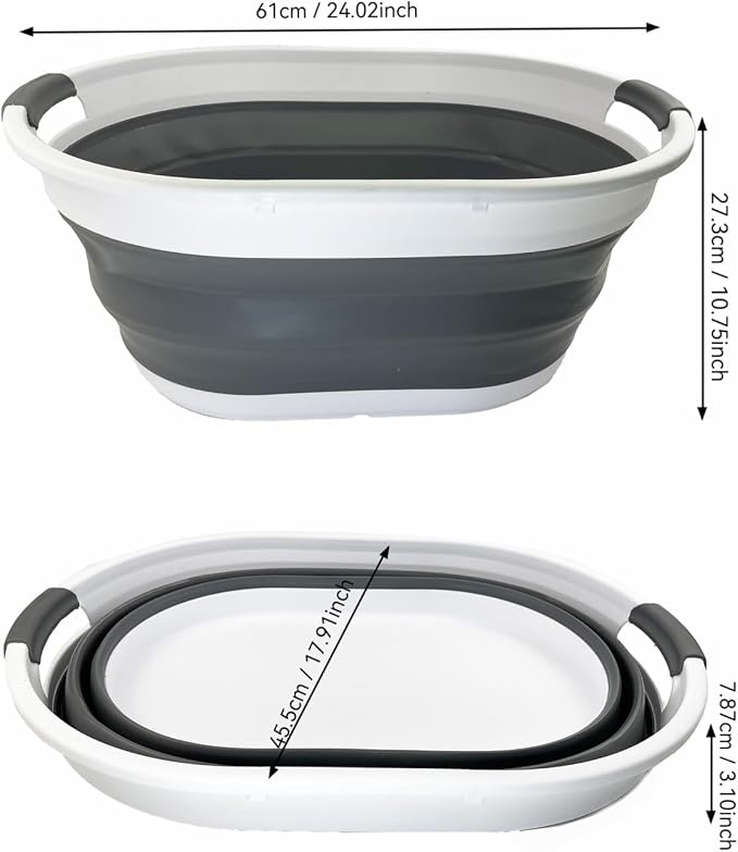 SAMMART 39L (10.3 gallons) Collapsible Plastic Laundry Basket - Foldable Washing Tub - Easy Storage & Pop Up Saving (White/Steel Grey) - Image 4